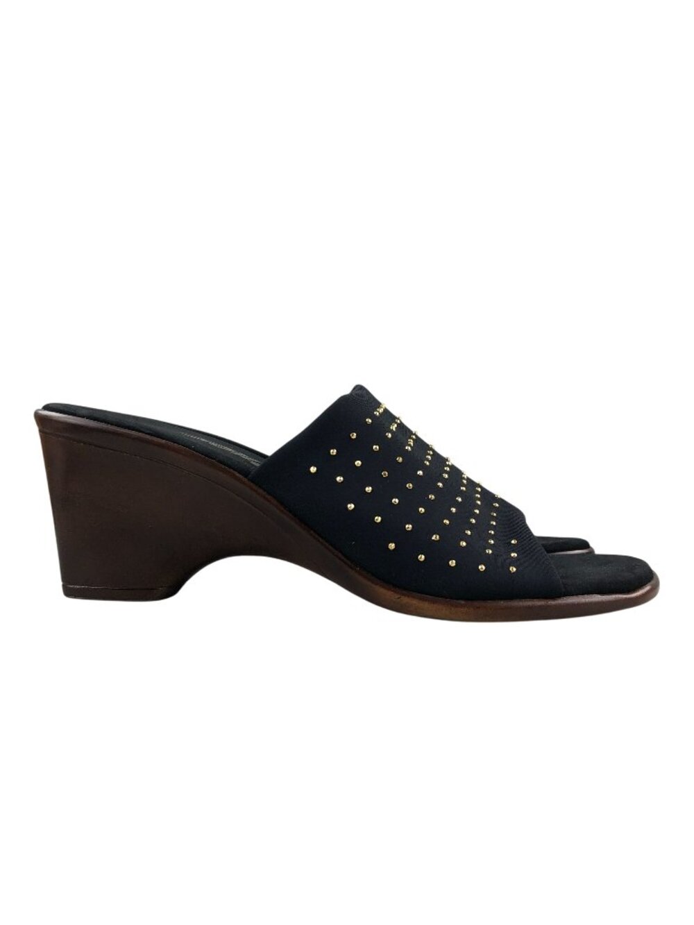 Onex Women's Size 8 Marley Black Gold Studded Square Open Toe Slip On Sandals